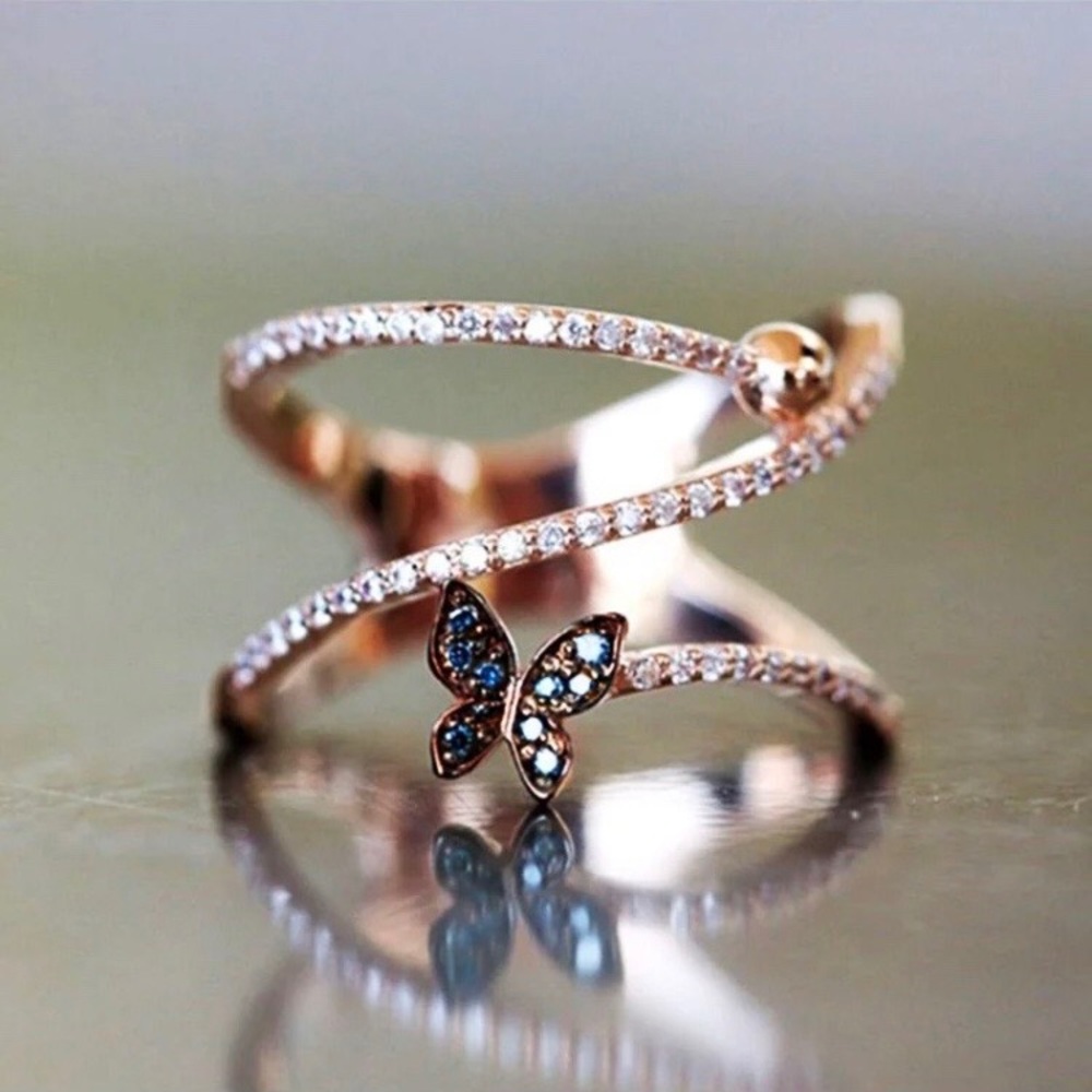 Luxury Rose Gold Micro Pave CZ Butterfly Ring